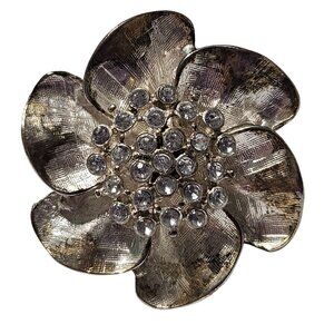 Vintage Flower Crystal Ring Silver Tone  Adjustable Band Retro Fashion Jewelry